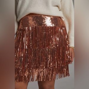 NWT Anthropologie Fringed Sequin Mini Skirt